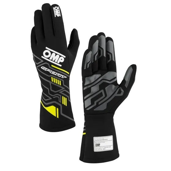 OMP RACING, INC. SPORT GLOVES FIA 8856-20 18 MY2025 BLACK / FLUO Y IB0-0777-B01-178-L