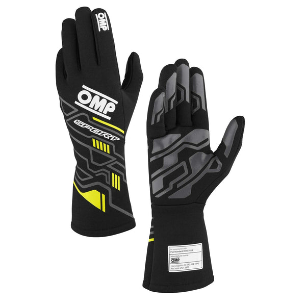 OMP RACING, INC. SPORT GLOVES FIA 8856-20 18 MY2025 BLACK / FLUO Y IB0-0777-B01-178-XL