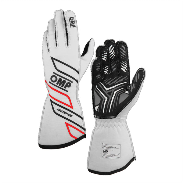 OMP RACING, INC. ONE-S GLOVES my2025 FIA 8856-2018 WHITE SZ. M IB0-0778-A01-020-M