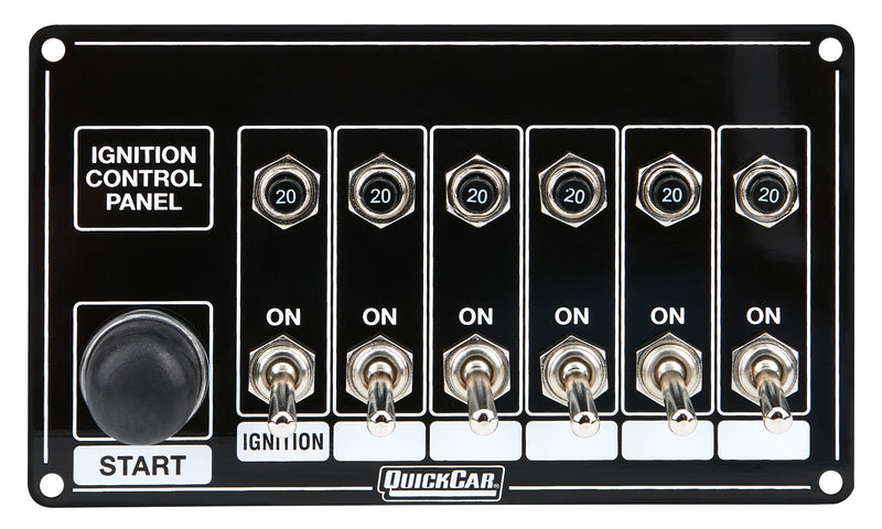 QUICKCAR RACING PRODUCTS Ignition Panel Blk w/ Start But. 5 Acc. Circut 50-868