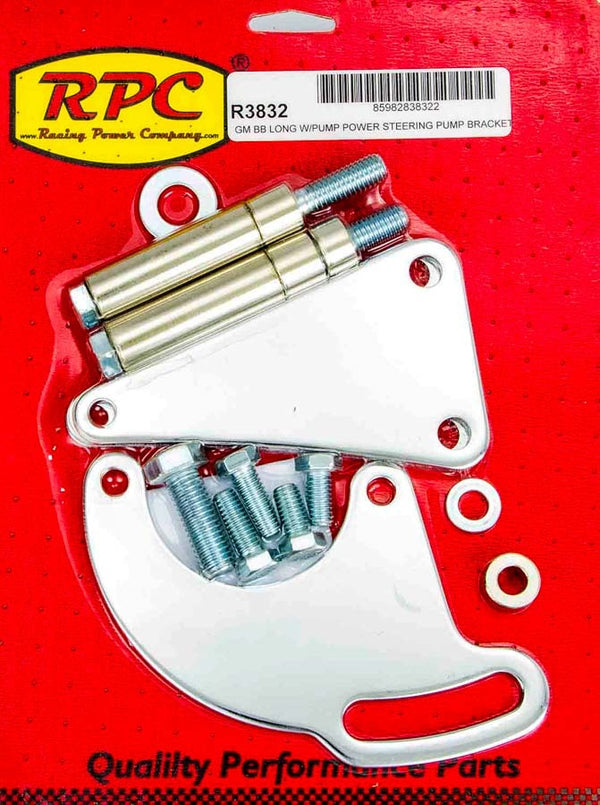 RACING POWER CO-PACKAGED BBC Saginaw Power Steer Bracket Lwp Chrome R3832