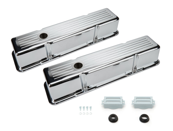 RACING POWER CO-PACKAGED SBC Aluminum Valve Cover Chrome Ball Milled Pair R6130C