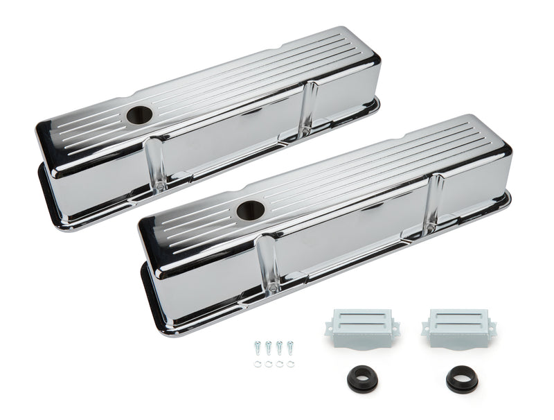 RACING POWER CO-PACKAGED SBC Aluminum Valve Cover Chrome Ball Milled Pair R6130C