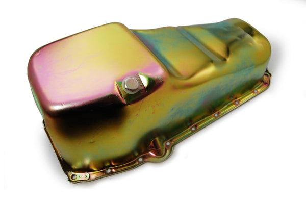 RACING POWER CO-PACKAGED Oil Pan SB Chevy 1965-79 Lh Dipstick - Zinc R9005Z