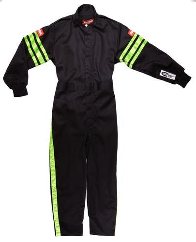 RACEQUIP Black Suit Single Layer Kids X-Large Green Trim 1950796RQP