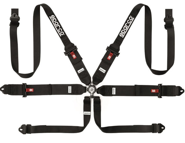 SPARCO Harness 6-Pt 3in to 2in Hans Steel Black 04818RH1NR