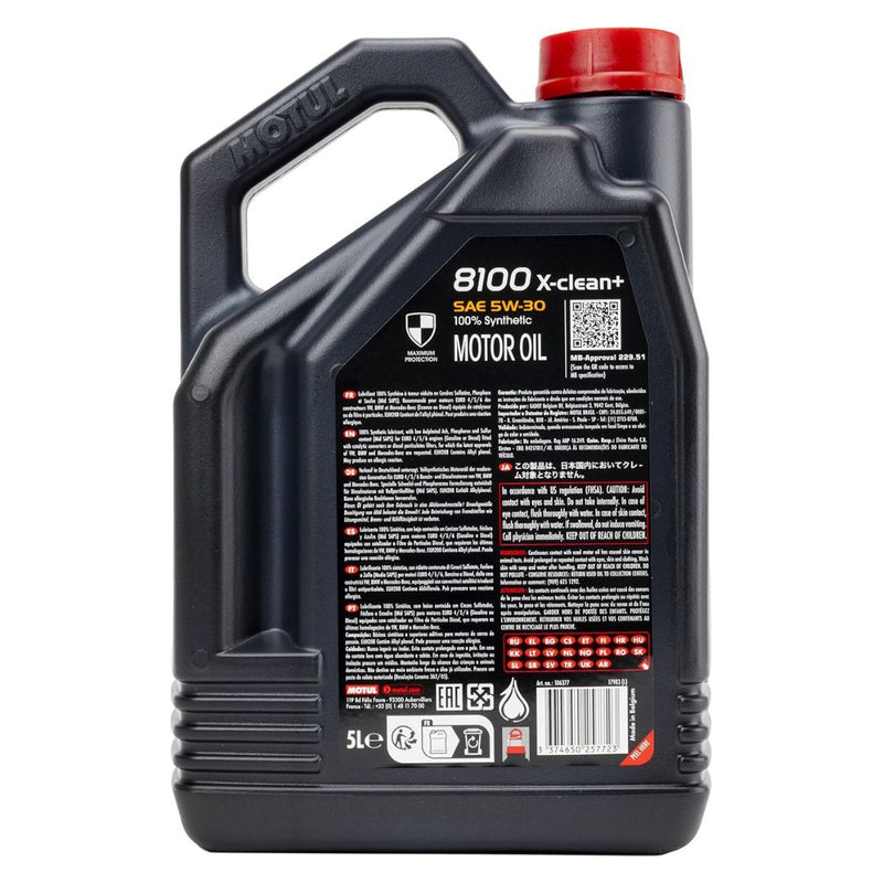 Motul 8100 X-Clean+ 5W30 100% Synthetic Engine Oil 5 Liter (106377)