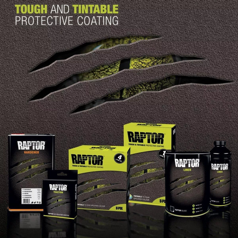 U-POL Raptor Tintable Urethane Spray-On Truck Bed Liner Kit W/Free Spray Gun 4L