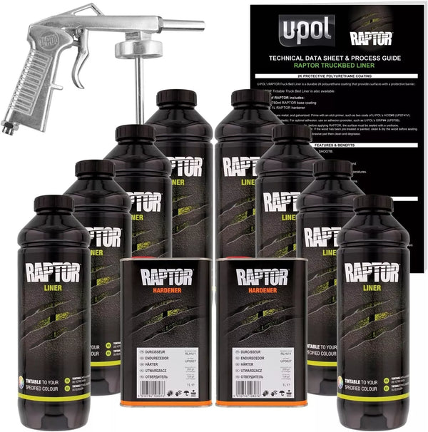 U-POL Raptor Tintable Urethane Spray-On Truck Bed Liner Kit w/Free Spray Gun, 8L